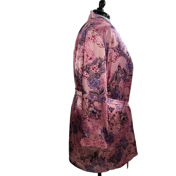 DELICATES Set Y2K Feminine Slip Lingerie Satin Feel Pink Sz XL Rose Print Lace - Picture 11 of 12